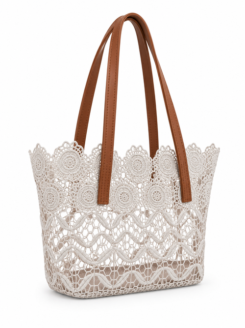 Mini Lace Shopper Bag in White